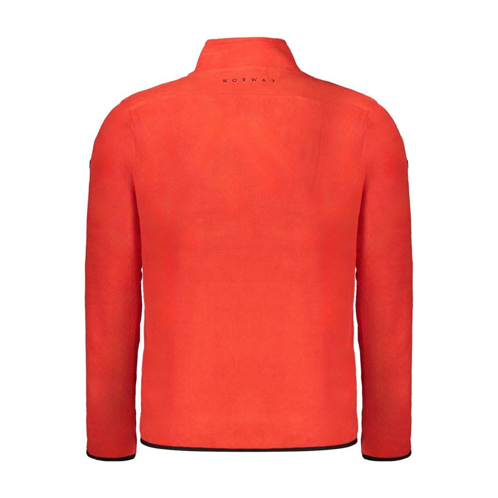Norway 1963 red polyester men’s sweater featuring embroidery and logo, rear view with long sleeves, highlighting comfort and style.