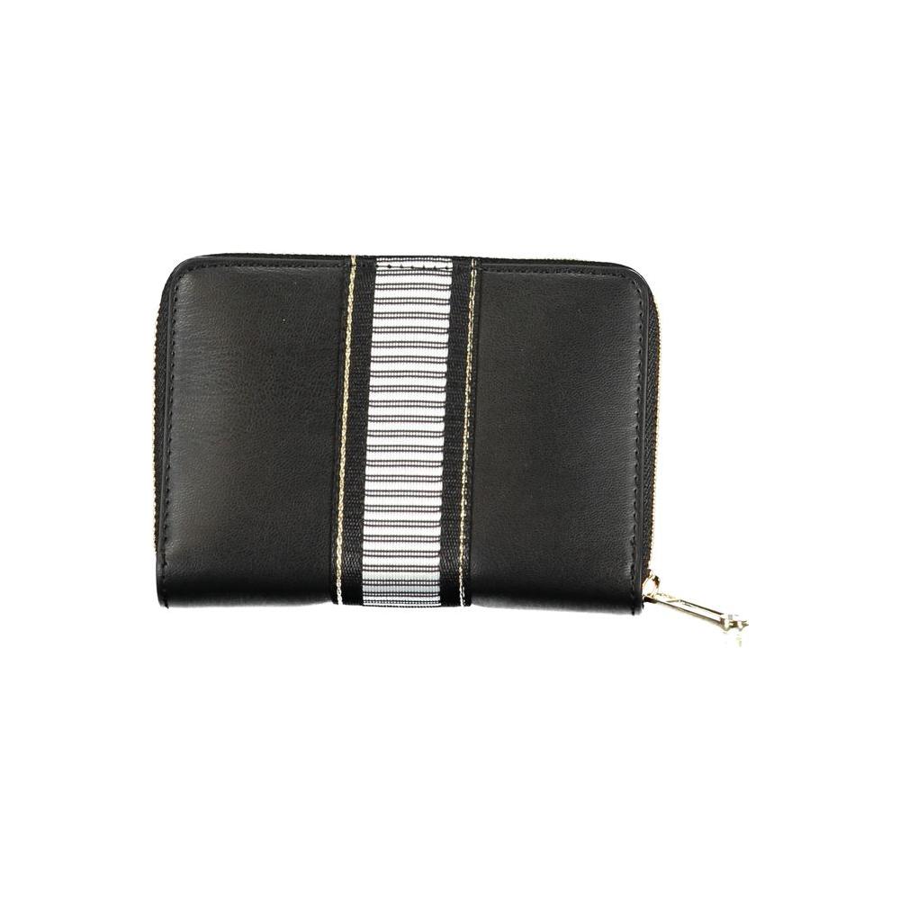 Tommy Hilfiger black polyethylene wallet with stripe detail, zip closure, and multiple card slots. Stylish accessory for men.