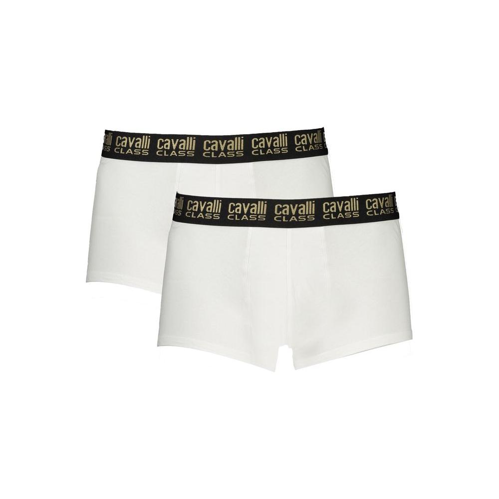 Cavalli Class White Cotton Boxer Pair for Men with Logo Waistband - Luxury Comfort and Style
