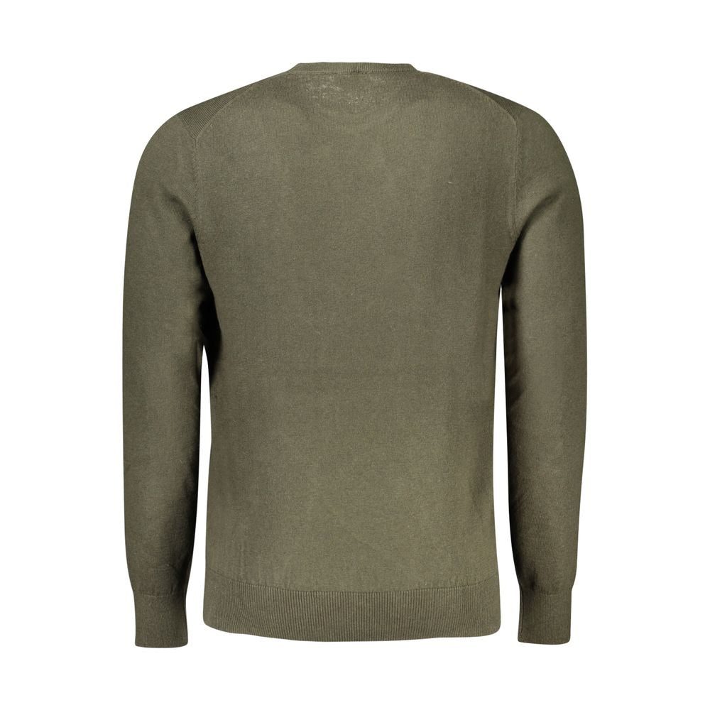 Back view of North Sails green cotton sweater with long sleeves and crew neck, featuring logo application.