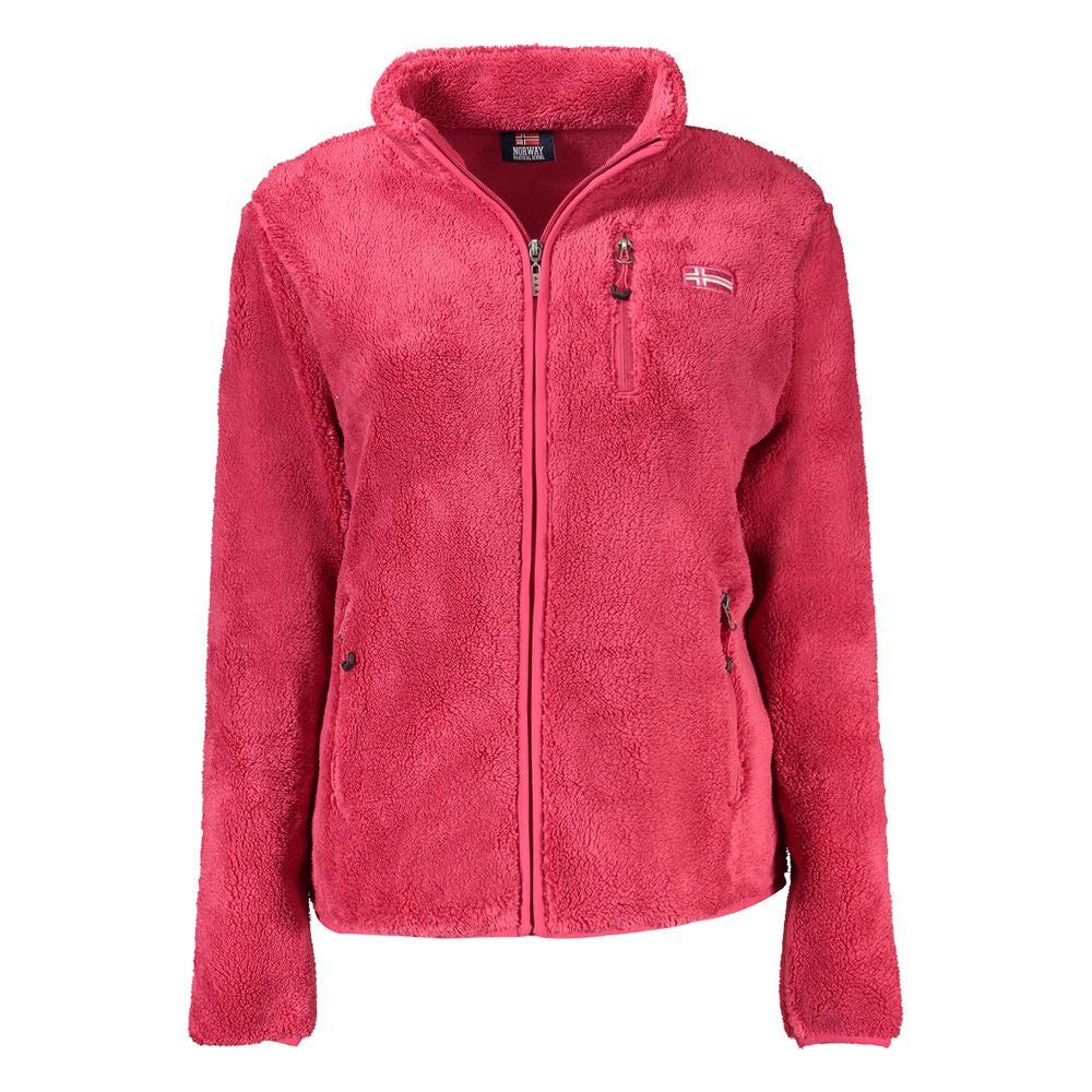 Norway 1963 pink polyester women's jacket with zip closure and logo, featuring long sleeves and three external pockets.