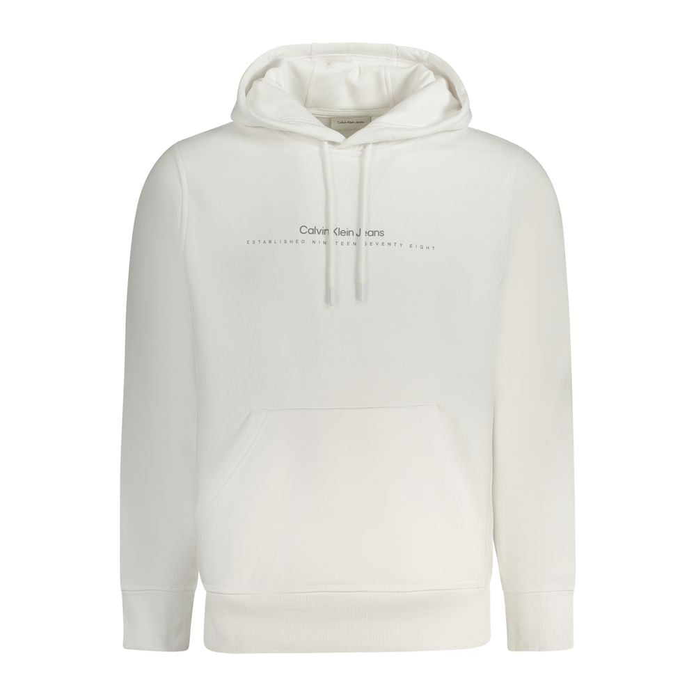 Calvin Klein white cotton men's sweater with logo print, featuring a comfy cotton-polyester blend for style and warmth.