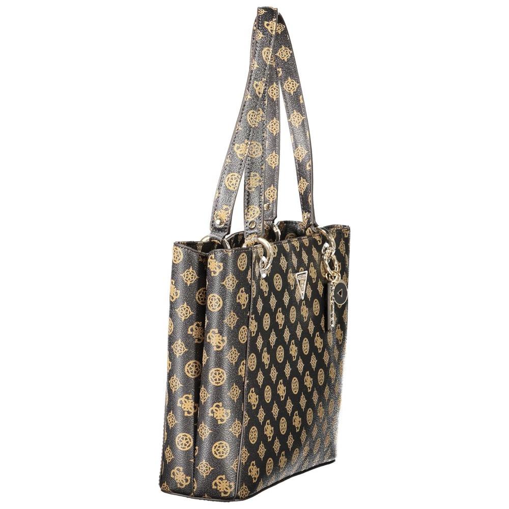 Guess Jeans Noelle brown polyethylene women handbag with dual straps and logo print, featuring multiple compartments and secure zip closure.