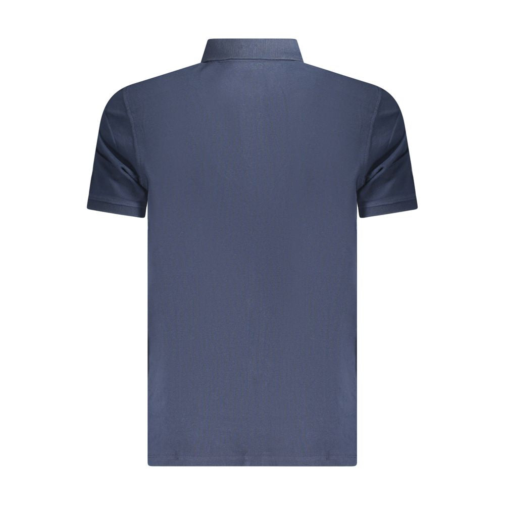 Back view of Timberland Blue Cotton Men's Polo Shirt featuring short sleeves and classic collar.