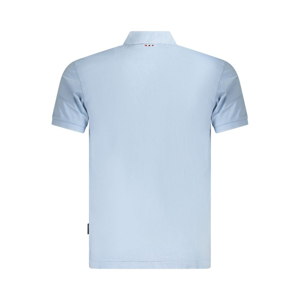 Light blue Napapijri cotton polo shirt for men, back view showcasing breathable fabric and stylish design.