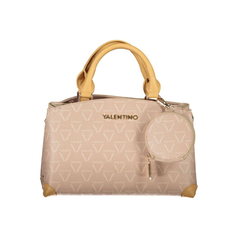 Valentino Bags beige polyethylene handbag with 2 handles, adjustable straps, external pockets, zip closure, and logo.