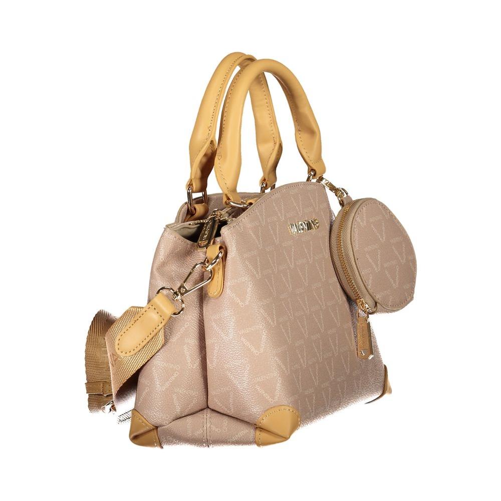 Valentino Bags beige polyethylene handbag with handles, adjustable straps, multiple pockets, zip closure, and logo detailing.