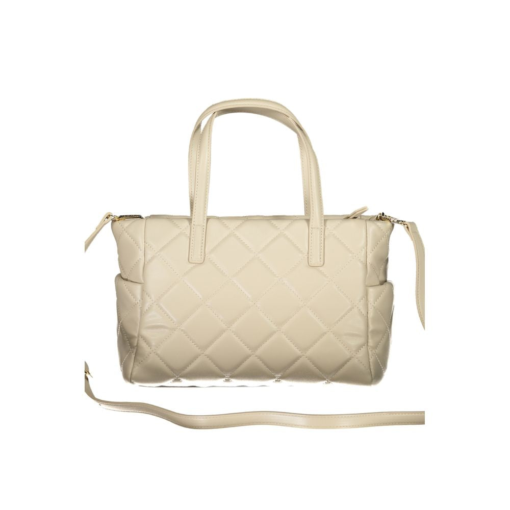 Valentino Bags beige polyethylene handbag with two handles, adjustable strap, multiple pockets, and quilted design.