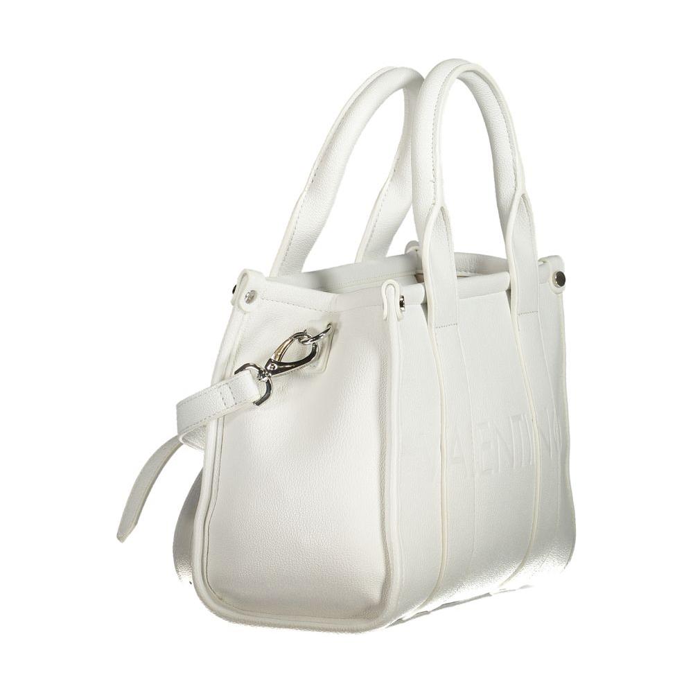 Valentino Bags white polyethylene handbag with dual handles and adjustable shoulder strap, featuring a chic design.