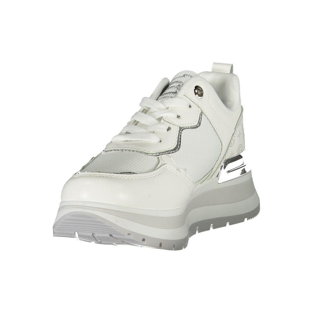 Laura Biagiotti white polyester women's sneaker with lace-up design and contrasting elements.