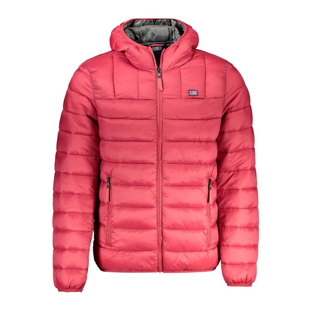 Norway 1963 red polyamide jacket with hood, long sleeves, zip closure, two external pockets, and contrasting logo details.