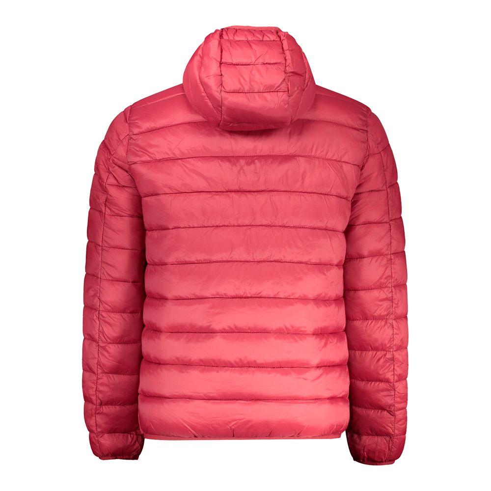 Red Norway 1963 polyamide jacket with hood, long sleeves, contrasting details, logo, and two external pockets, shown from the back.