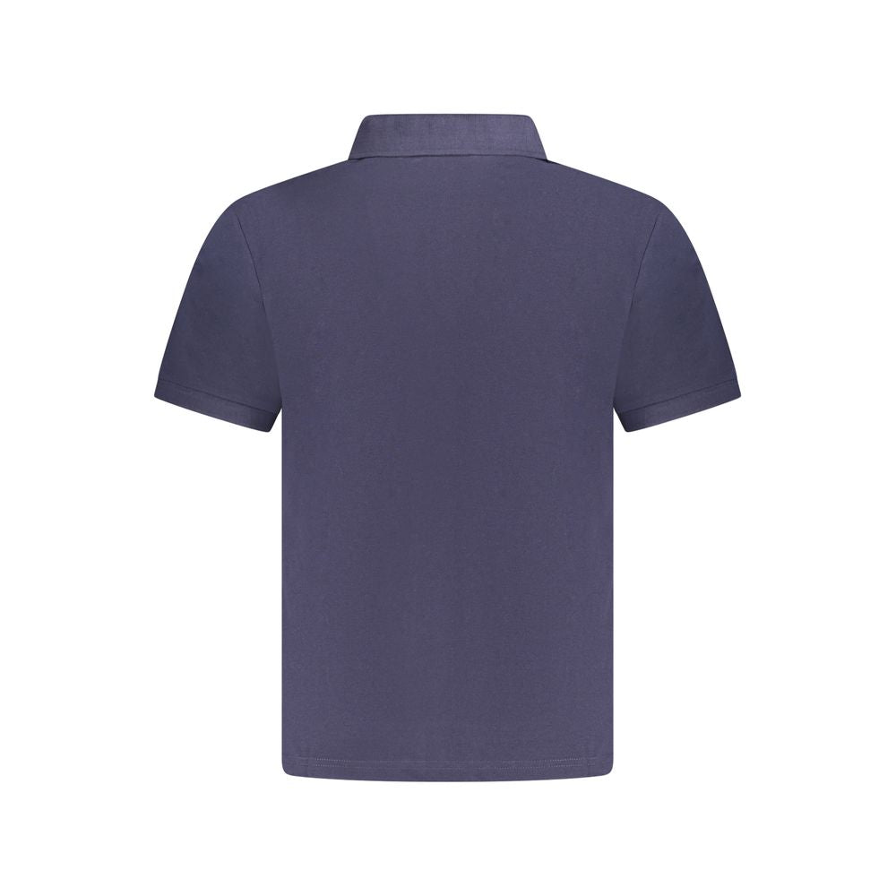 Back view of North Sails blue cotton men's polo shirt, showcasing short sleeves and classic design, perfect for casual outings.