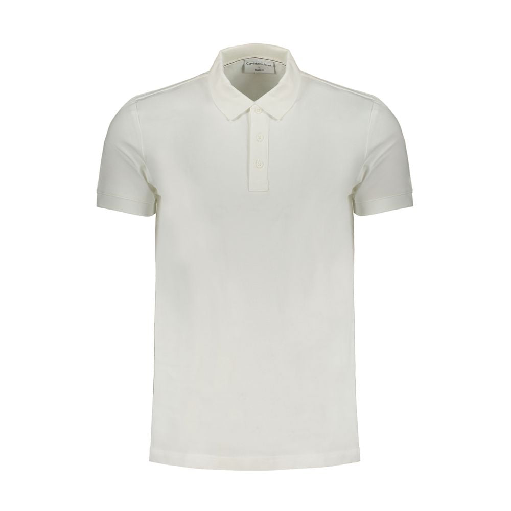 Calvin Klein white cotton polo shirt, short sleeves, regular fit, 3 buttons, featuring printed logo.
