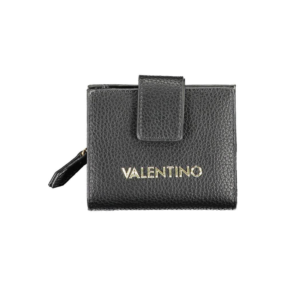 Valentino Bags black polyethylene wallet with logo, zip coin purse, card slots, and contrasting details, luxury design.