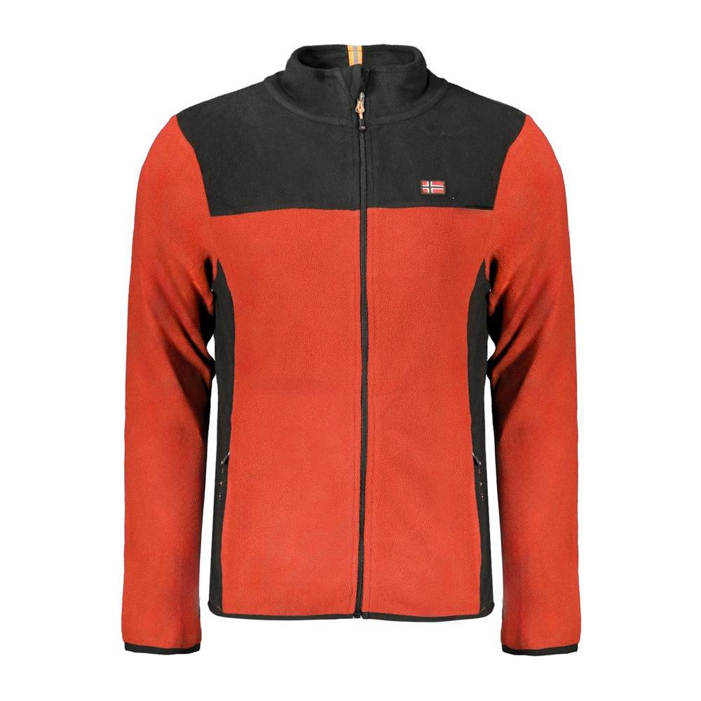 Norway 1963 red polyester men's sweater with contrasting details and zip pockets for comfort and style, featuring an embroidered logo.