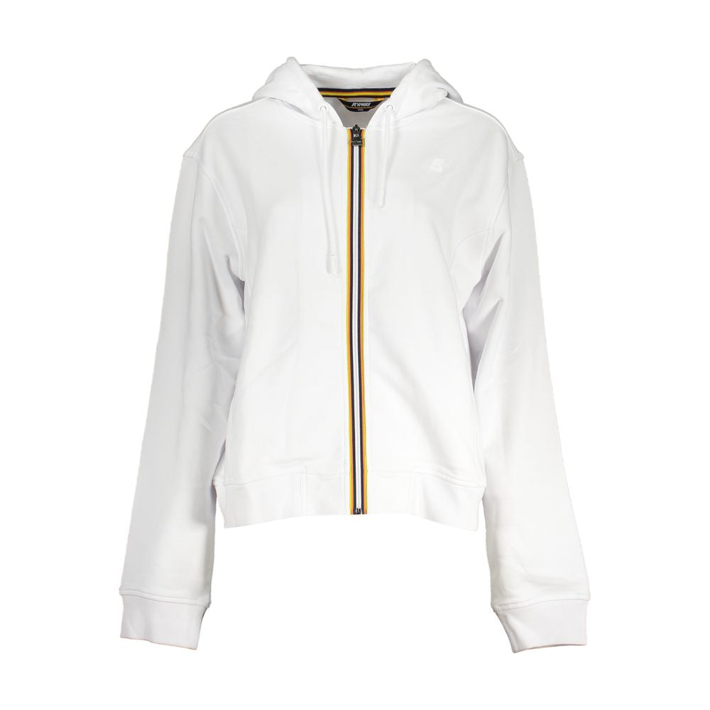 K-WAY white cotton hooded sweatshirt with zip, brushed finish, two pockets, contrast details, and logo application.