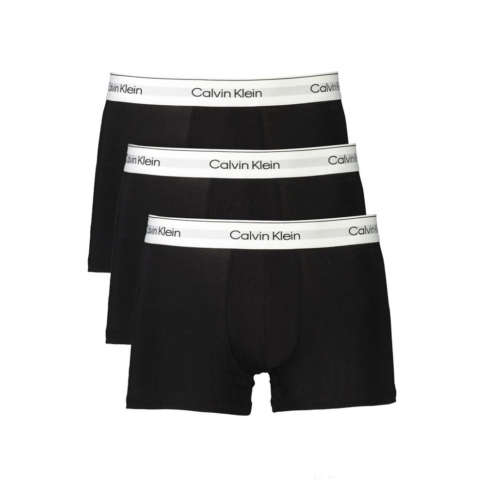 Calvin Klein black cotton men boxer tri-pack with logo waistband, sustainable, luxurious comfort.