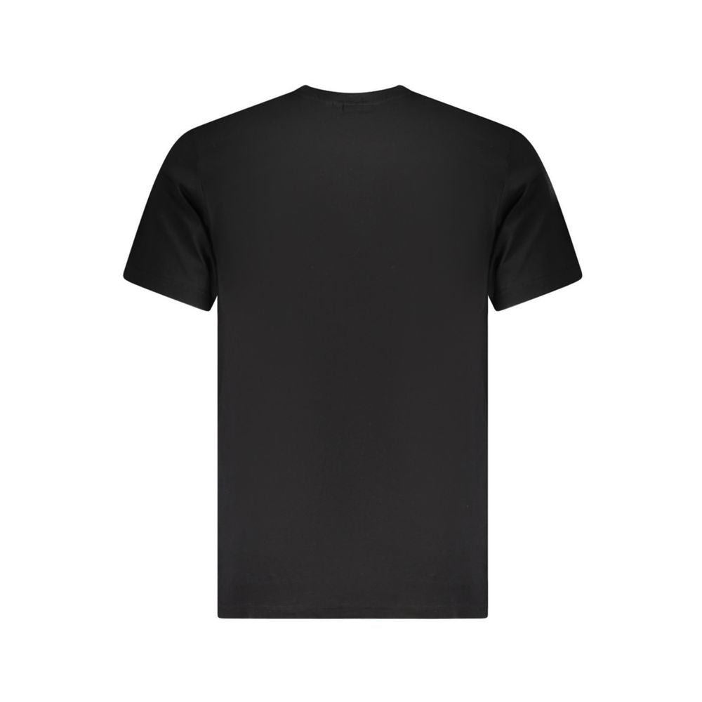 Back view of Marina Militare black cotton t-shirt with short sleeves, crew neck, and embroidered logo. Perfect casual wear.
