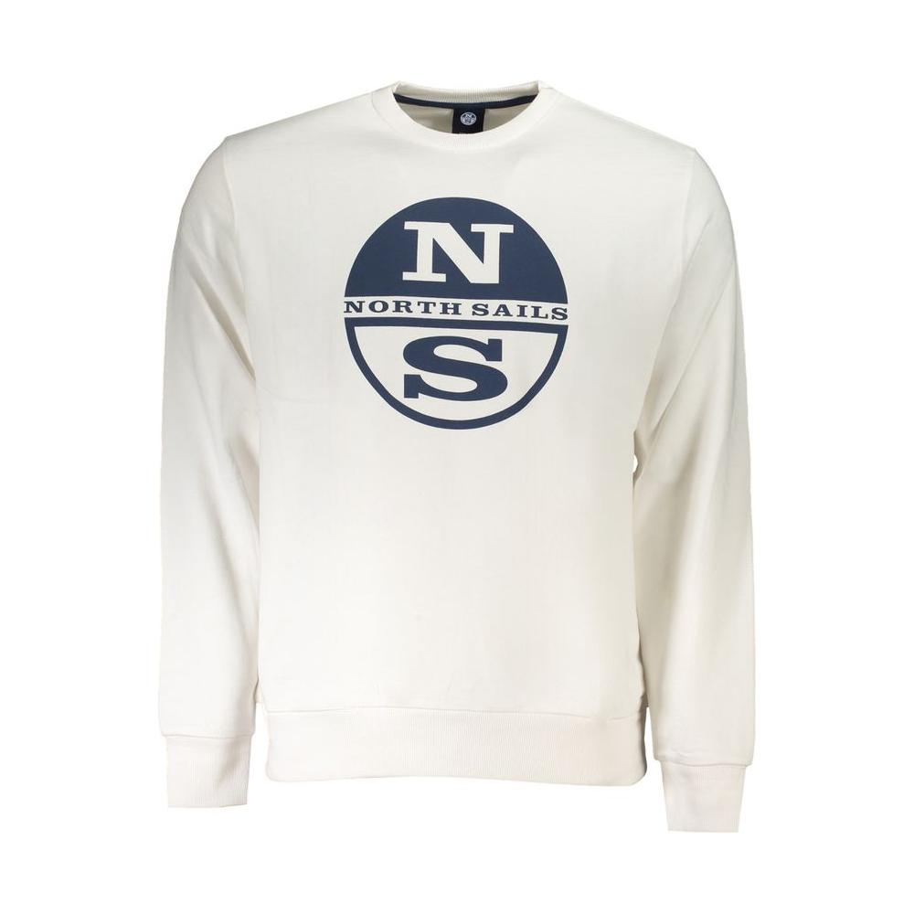 North Sails white cotton sweater with long sleeves, brushed finish, crew neck, and logo print.