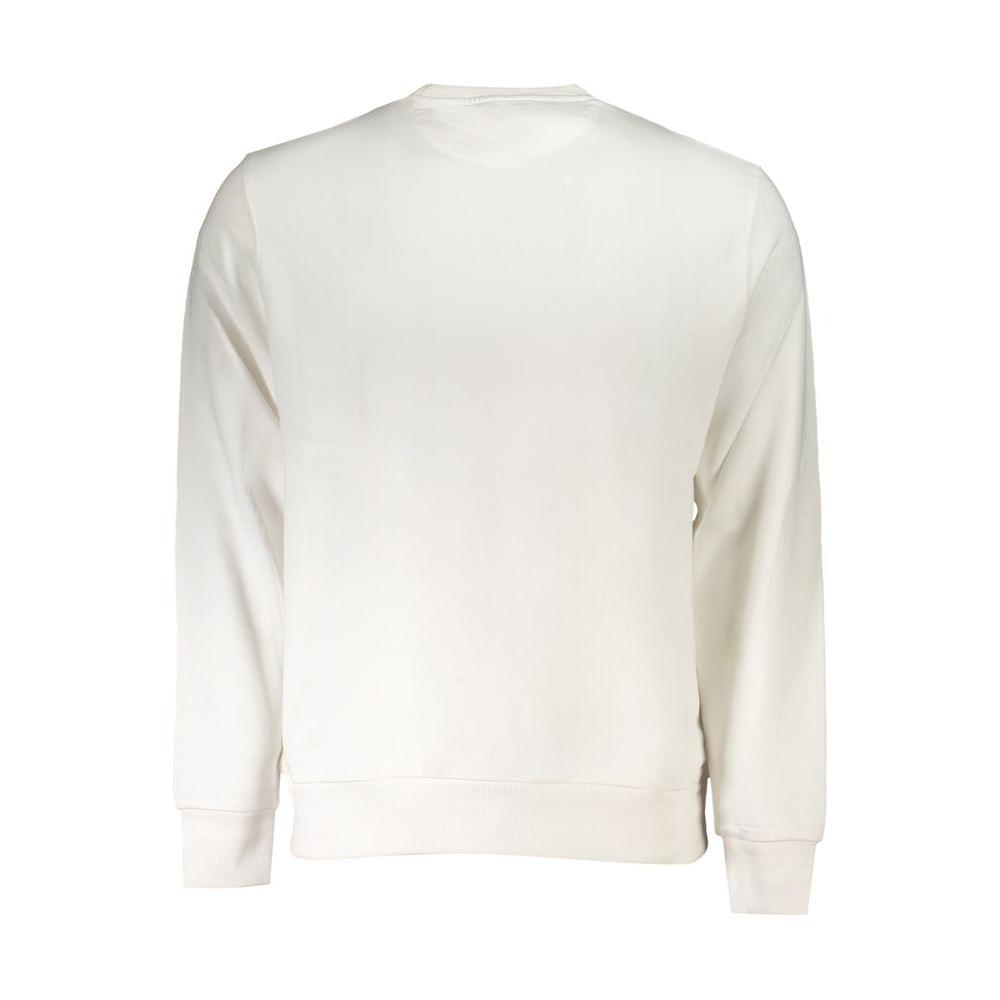 Back view of North Sails white cotton sweater with long sleeves and crew neck design, featuring brushed fabric and discreet logo.