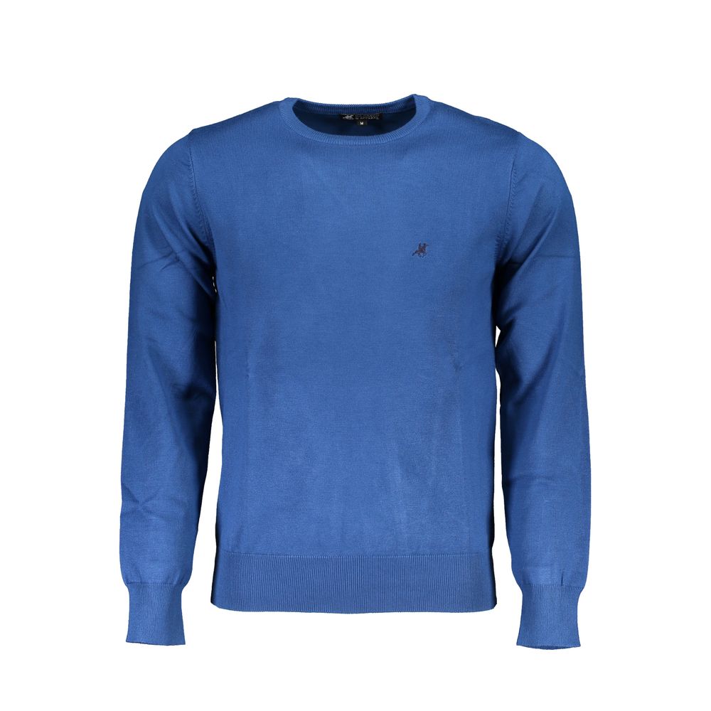 U.S. Grand Polo blue nylon sweater with long sleeves and crew neck, featuring embroidered logo.