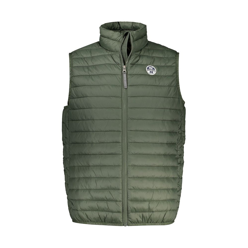 North Sails green sleeveless polyamide jacket with zip, logo application, 100g insulation, two buttoned external and internal pockets.
