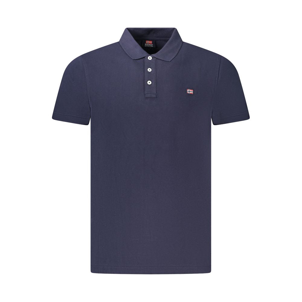 Norway 1963 blue cotton polo shirt, short sleeve, 3 buttons, with logo application.