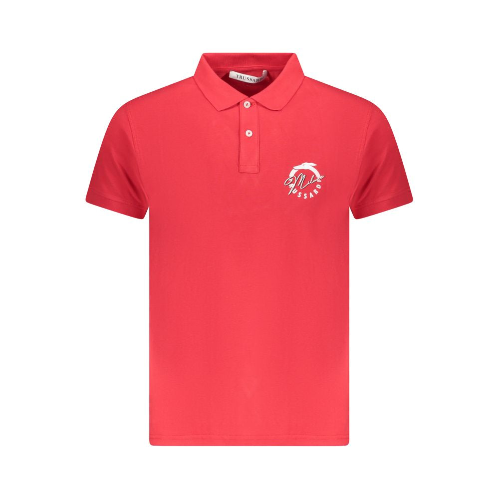 Trussardi Red Cotton Men's Polo Shirt with Logo and Two-Button Placket