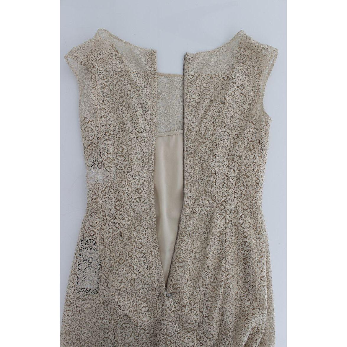 Dolce & Gabbana Beige Ricamo Cutout Cotton Sheath Dress Dresses