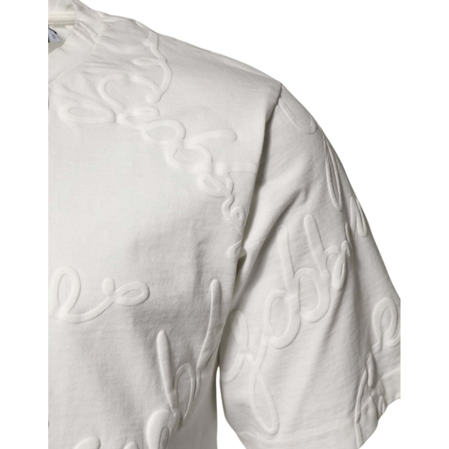 Dolce & Gabbana White Cotton Logo Embossed Crew Neck T-shirt