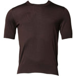 Dolce & Gabbana Brown Silk Logo Embroidery Crew Neck T-shirt TSH90516-48
