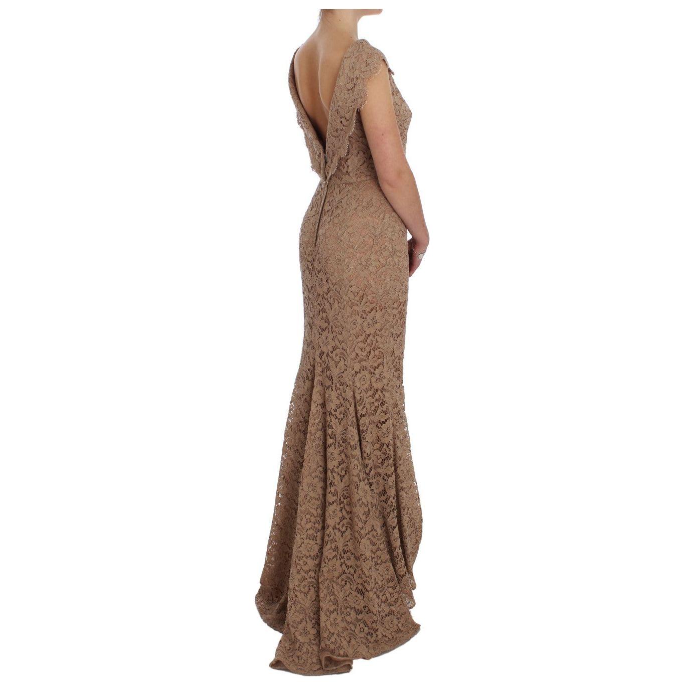 Dolce & Gabbana Pink Floral Lace Full Length Sheath Dress