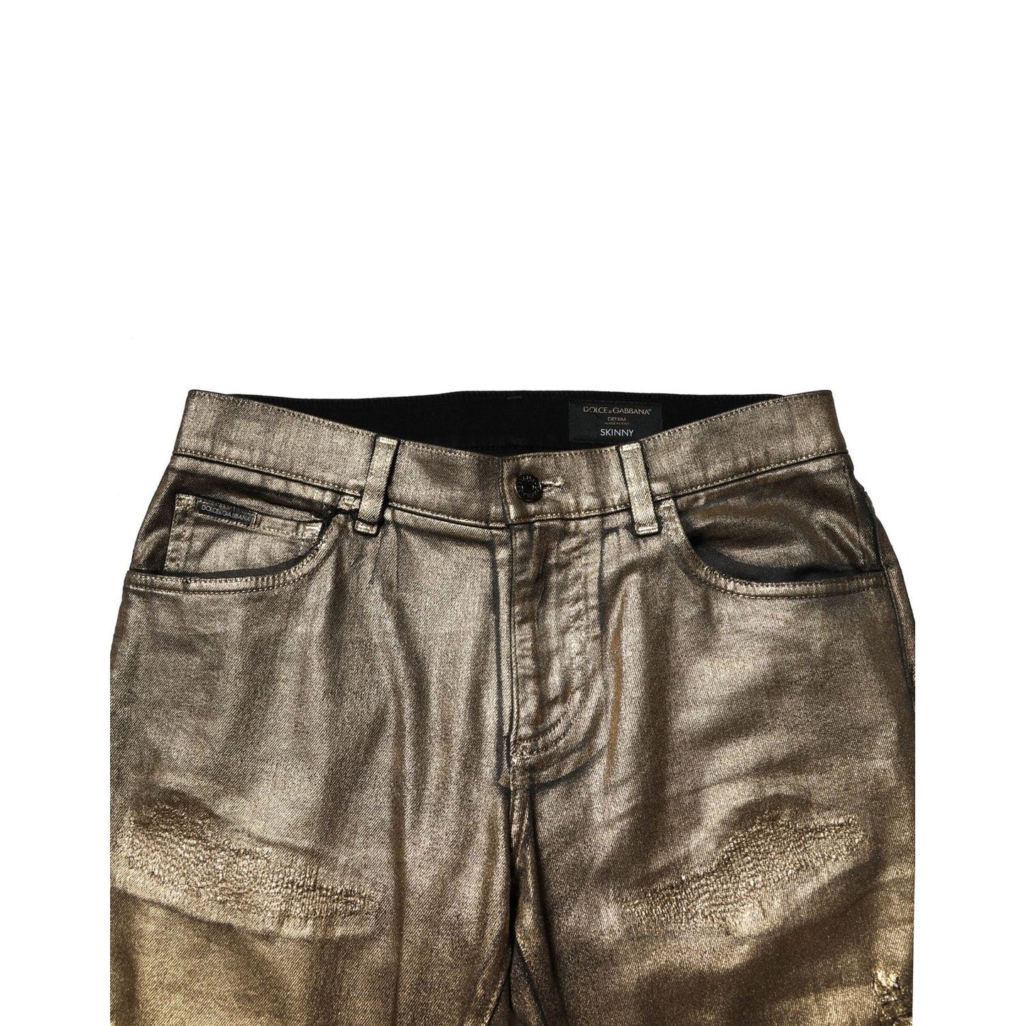 Dolce & Gabbana Gold Tattered Cotton Stretch Slim Denim Jeans PAN76482-48