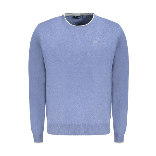 North Sails Blue Cotton Men Sweater with crew neck, contrasting details, and signature embroidery.