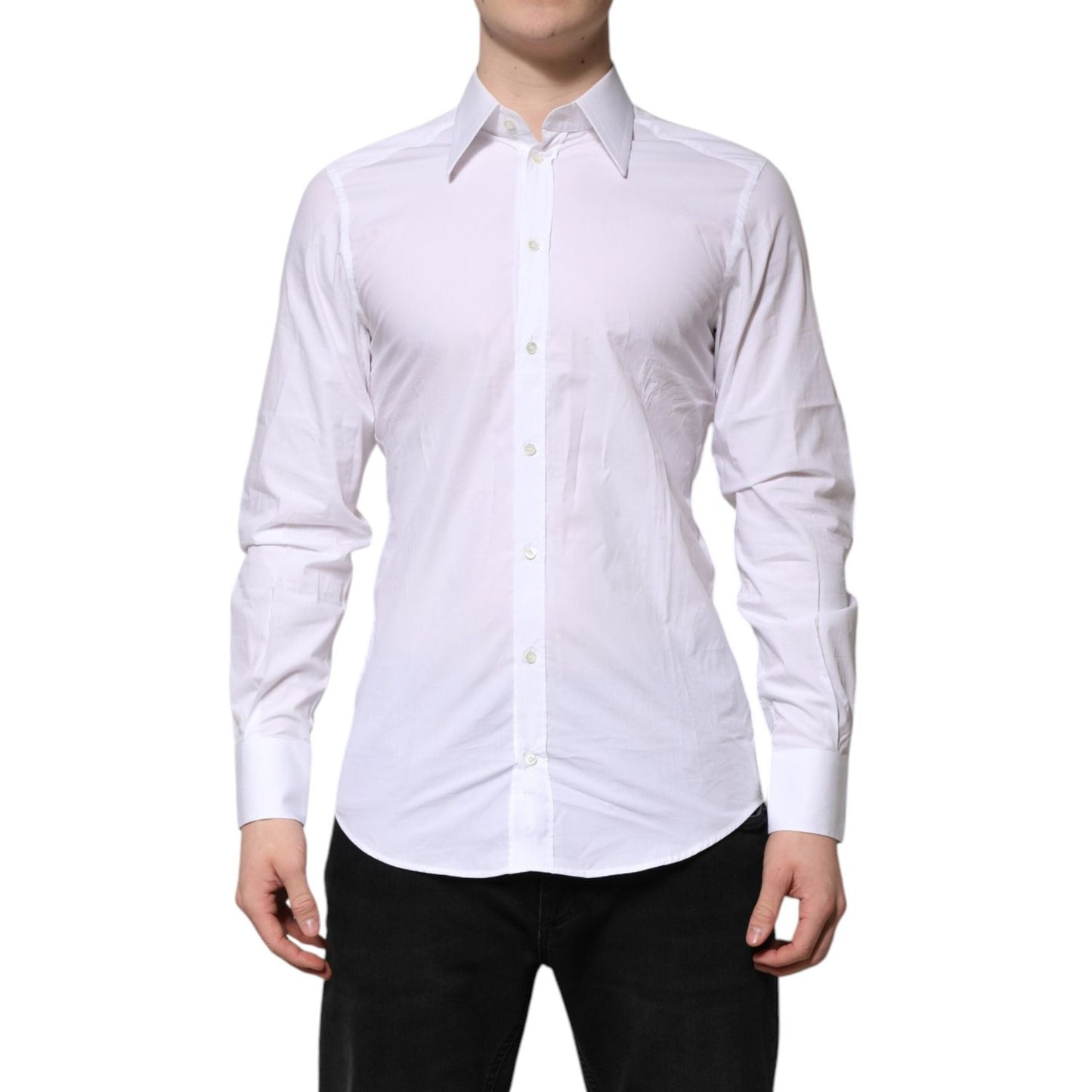 Dolce & Gabbana White GOLD Cotton Poplin Dress Formal Shirt TSH906915-39