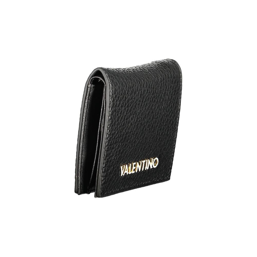 Mario Valentino Black Polyethylene Wallet with logo, coin purse, card spaces, and automatic closure, made from recycled materials.