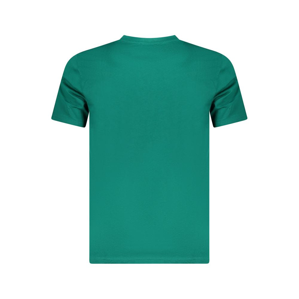 Cavalli Class Green Cotton T-Shirt with short sleeves and crew neck, featuring a logo print on the back.