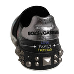 Dolce & Gabbana Black Leather Studded Graffiti Sneakers Shoes