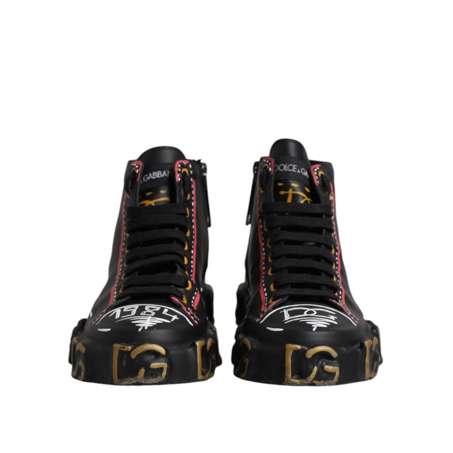 Dolce & Gabbana Black Leather Logo High Top Sneakers Shoes
