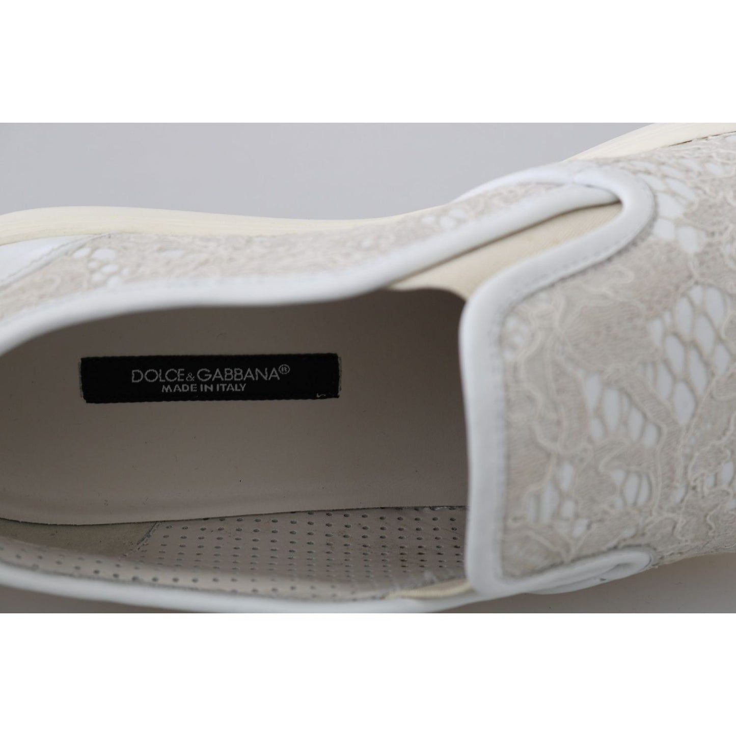 Dolce & Gabbana White Leather Lace Slip On Loafers Shoes WOMAN SNEAKERS