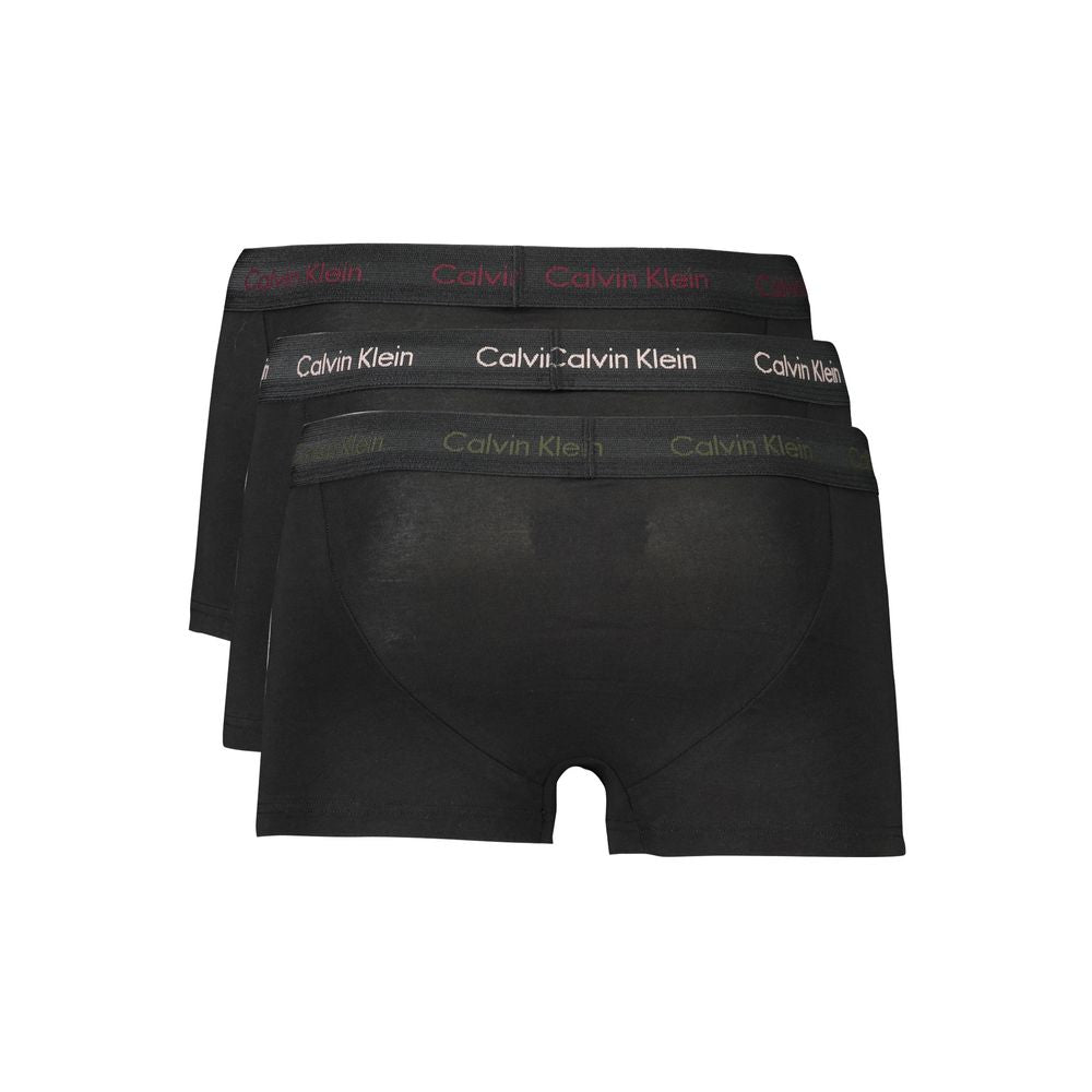 Calvin Klein Black Cotton Underwear boxer tri-pack with elastic waistbands, contrast details, and logo in different colors.