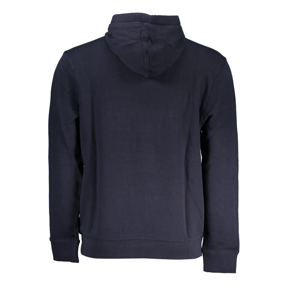 Napapijri Blue Cotton Men Sweater with hood, back view showcasing its luxurious brushed cotton fabric, ideal for casual style.