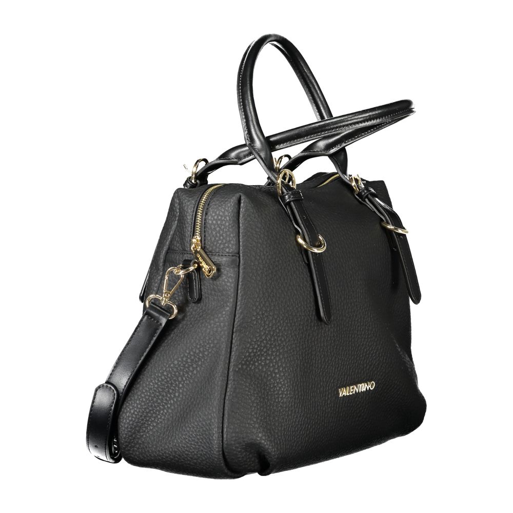 Mario Valentino Black Polyethylene Handbag with adjustable straps and logo, featuring internal pockets and zip closure.