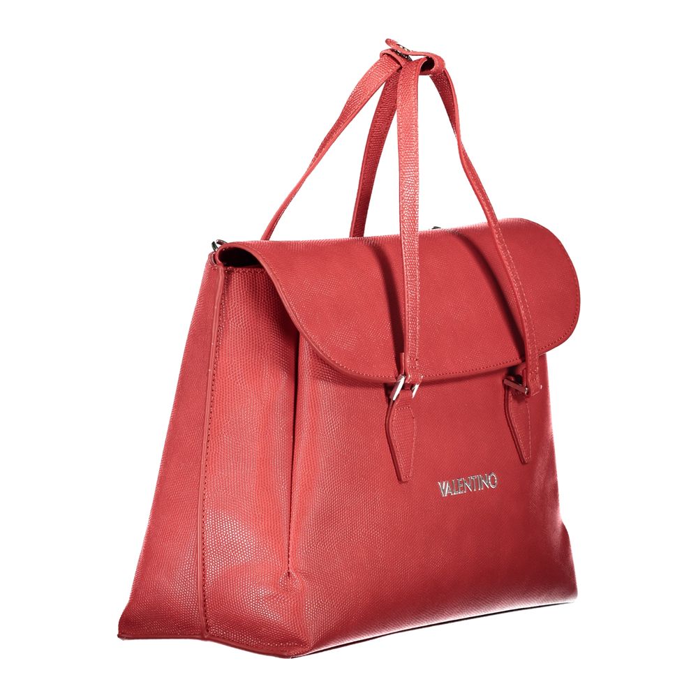 Mario Valentino Red Polyethylene Handbag with dual handles, adjustable strap, external pocket, laptop compartment, and logo.