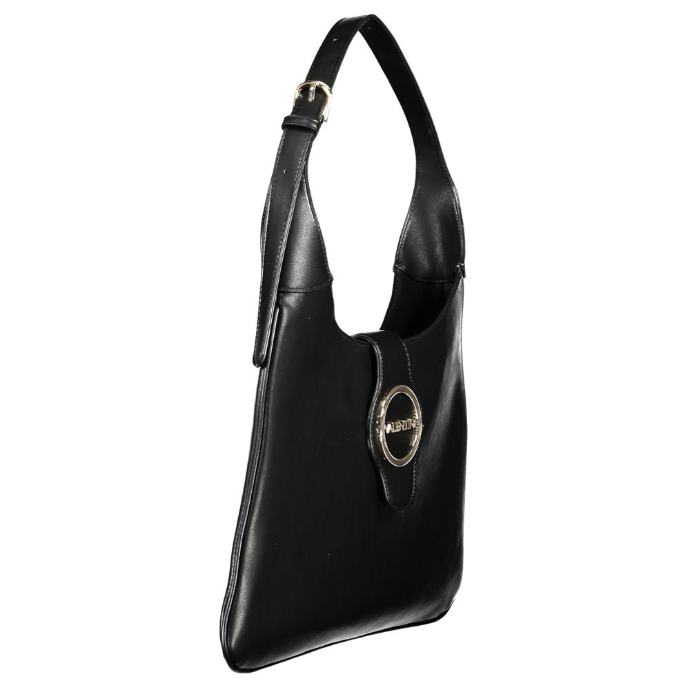 Mario Valentino Black Polyethylene Handbag with adjustable handle, zip closure, and logo detail