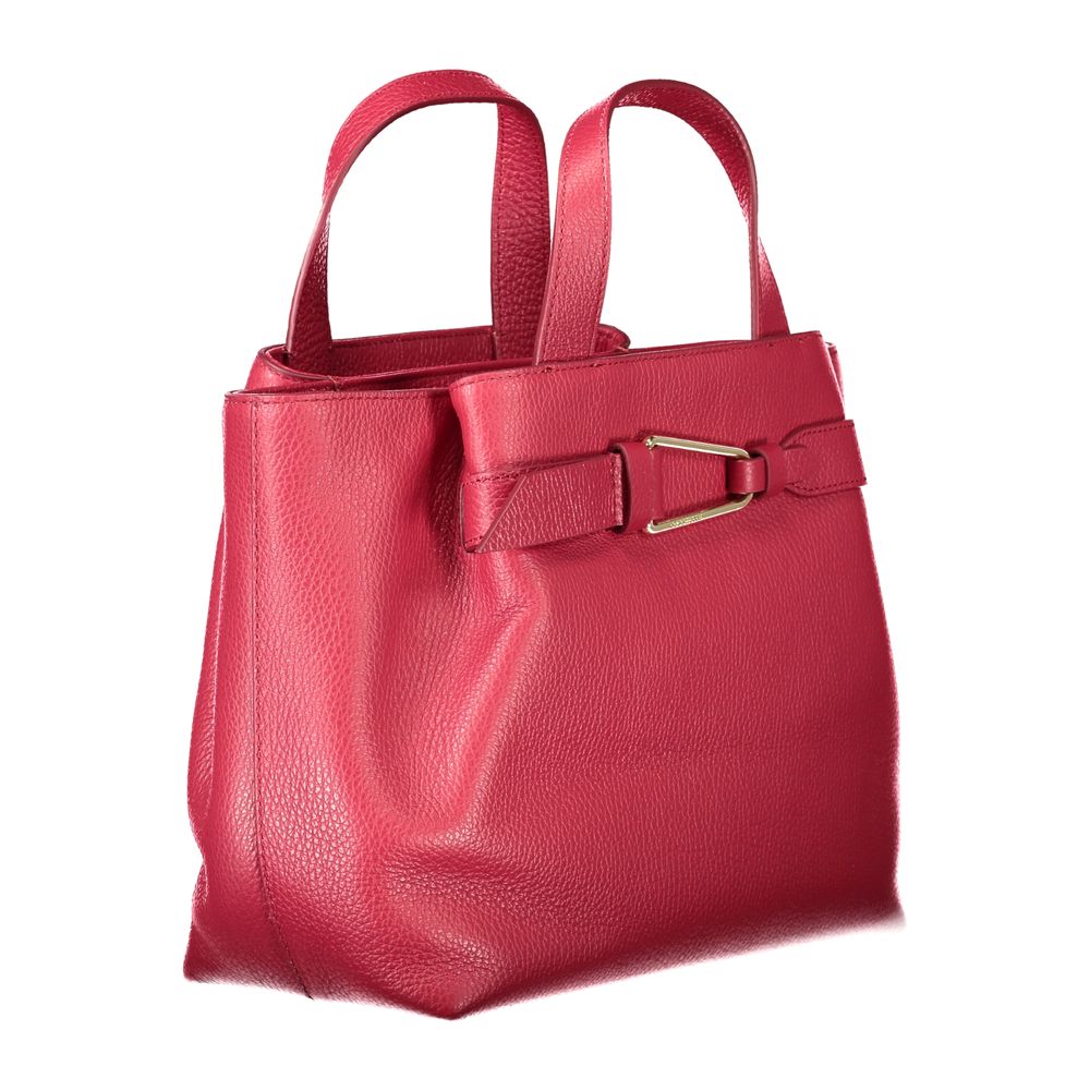 Coccinelle Red Leather Handbag with adjustable strap, zip closure, external and internal pockets, and logo detail.