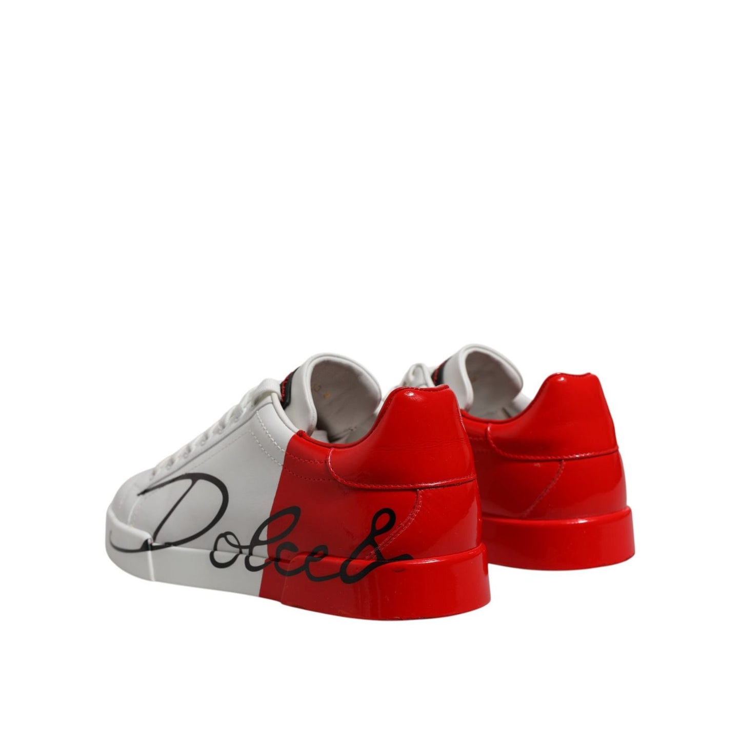 Dolce & Gabbana White Red Logo Low Top Leather Sneakers Shoes