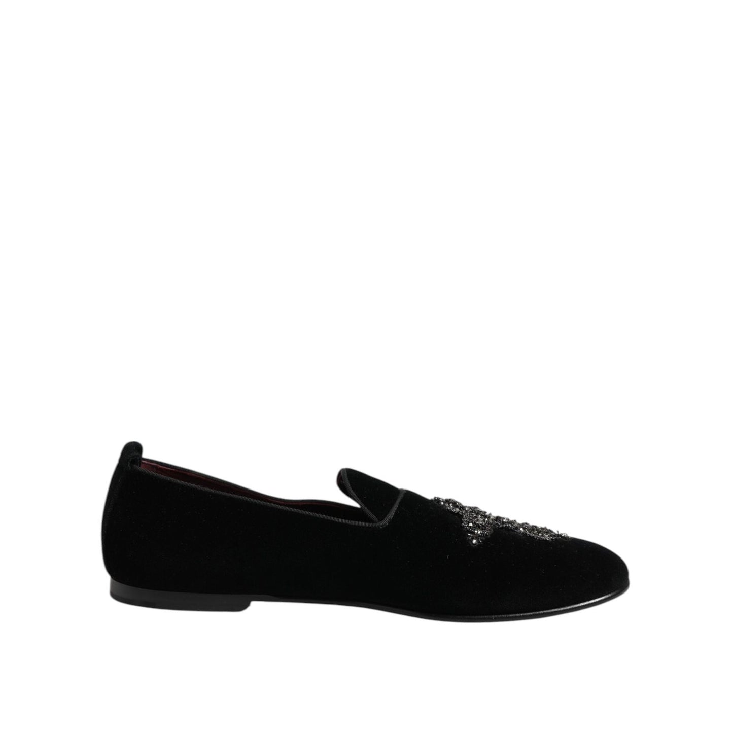 Dolce & Gabbana Black Velvet Crystal Crown Formal Dress Shoes MV7494-45