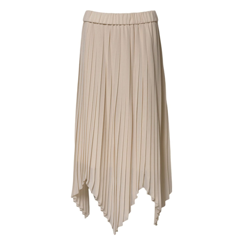 Peserico Beige Polyester Pleated A-line High Waist Midi Skirt SKI2052-42